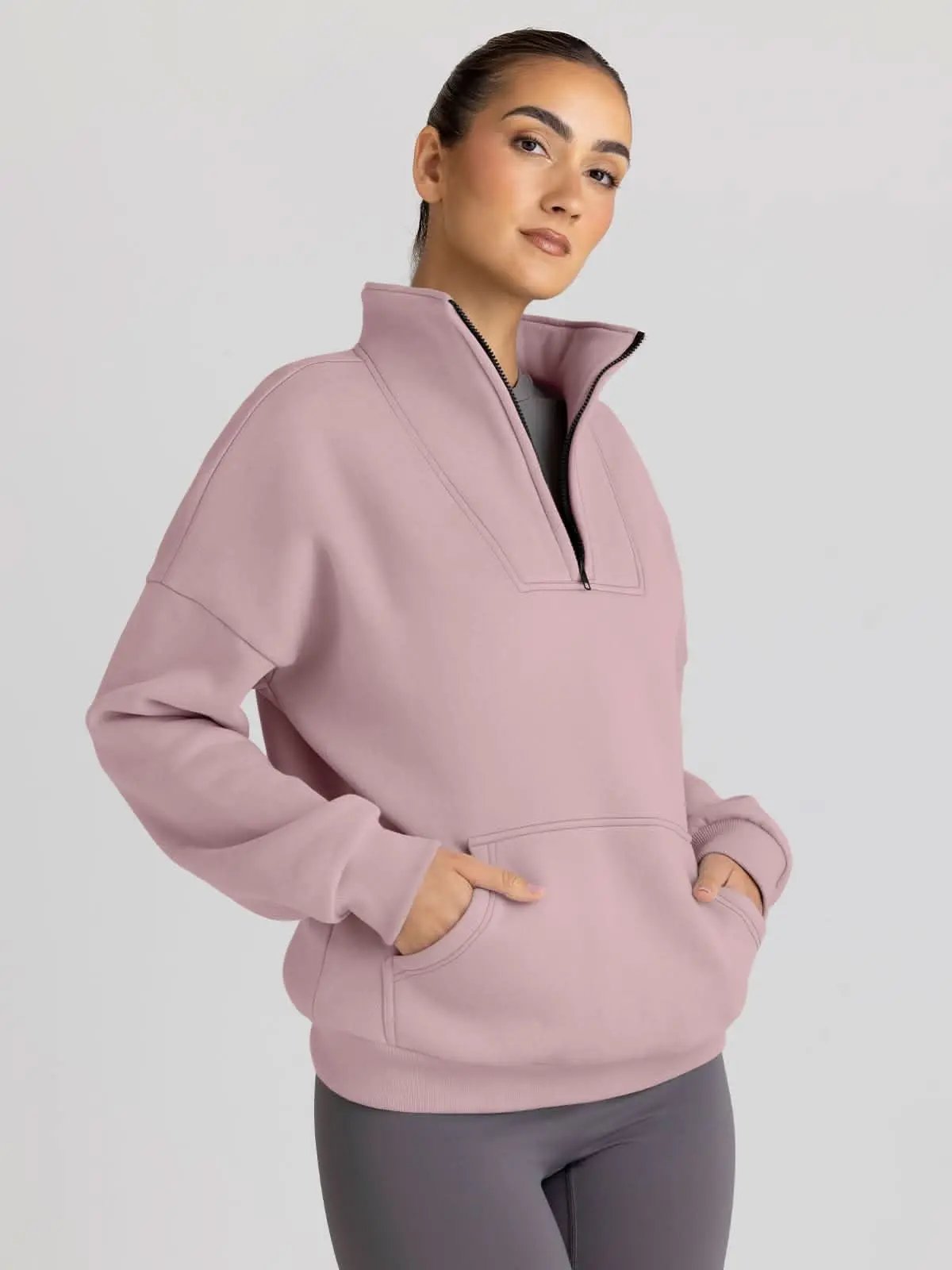 Trendy Queen Sweatshirts Half Zip Pullover Quarter Zip Oversized Hoodies Sweaters Comfy Fall Outfits 2024 Y2K Winter Clothes - Love Salve